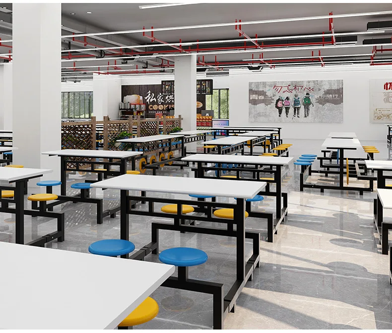 product modern square 4 6 person stainless steel foldable eco friendly school canteen dining table chairs set home hotel kitchen wood-16