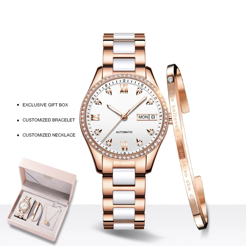 Лидер продаж женские водонепроницаемые наручные часы с бриллиантами браслет-цепочка простые ожерелье браслет набор для подарка коробкой