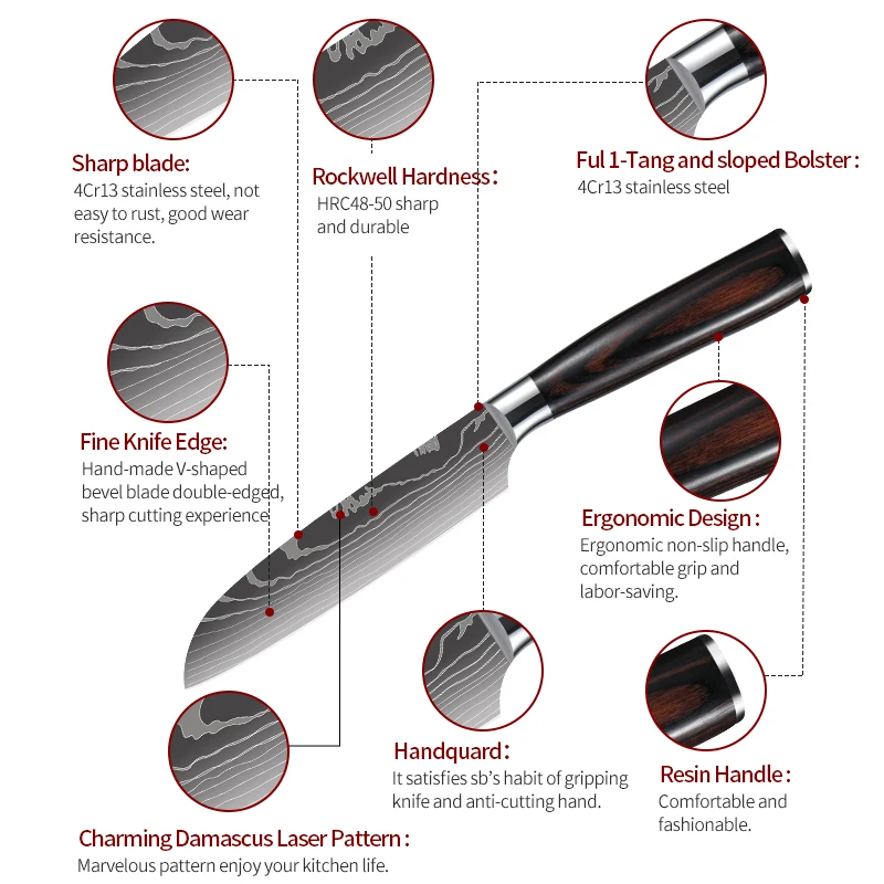 Суперострые кухонные ножи шеф-повара набор из 9 японских кухонных ножей нержавеющей стали с деревянной ручкой и Дамасским лазерным