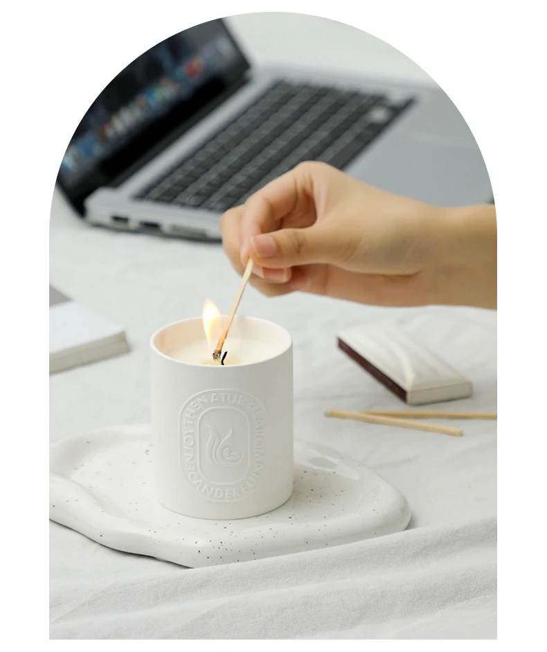 Mat Candle Holder Custom Ceramic Candle Jars No Glaze Porcelain