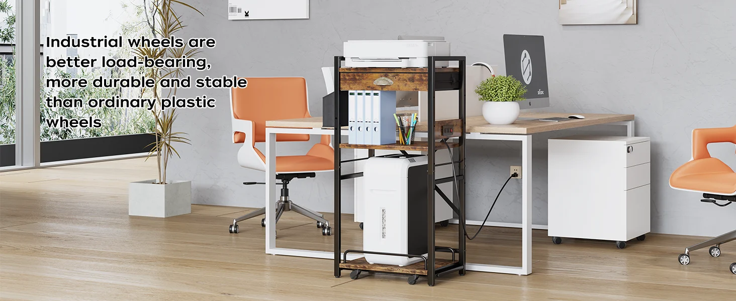 product home office fax machine scanner files adjustable storage shelf rack 3 tier movable printer stand with wheels-3