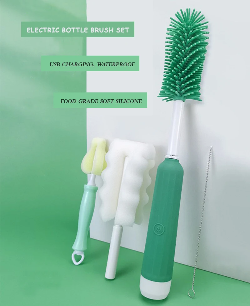 Waterproof Electric Bottle Cleaning Brush Soft Silicone Sponge Head