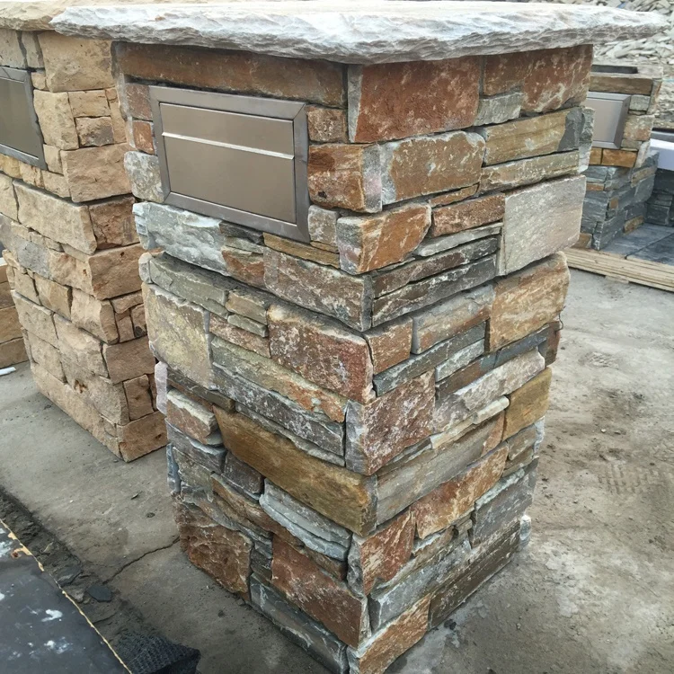 Natural Slate Pillar Wall Cladding Cultured Stone Outdoor Courtyard Decor Erosion Antacid Tile Cement Board Polished Honed
