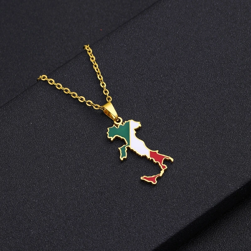 Moda alia mappa collane con ciondolo smalto Unisex argento Color oro