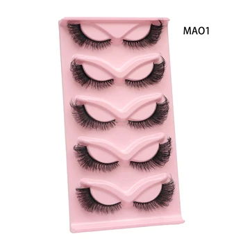 8D Wispy Handmade Thick False Eyelashes Mix Length Cat Eye Fox Faux Mink Lashes 5 Pairs Pack for Makeup