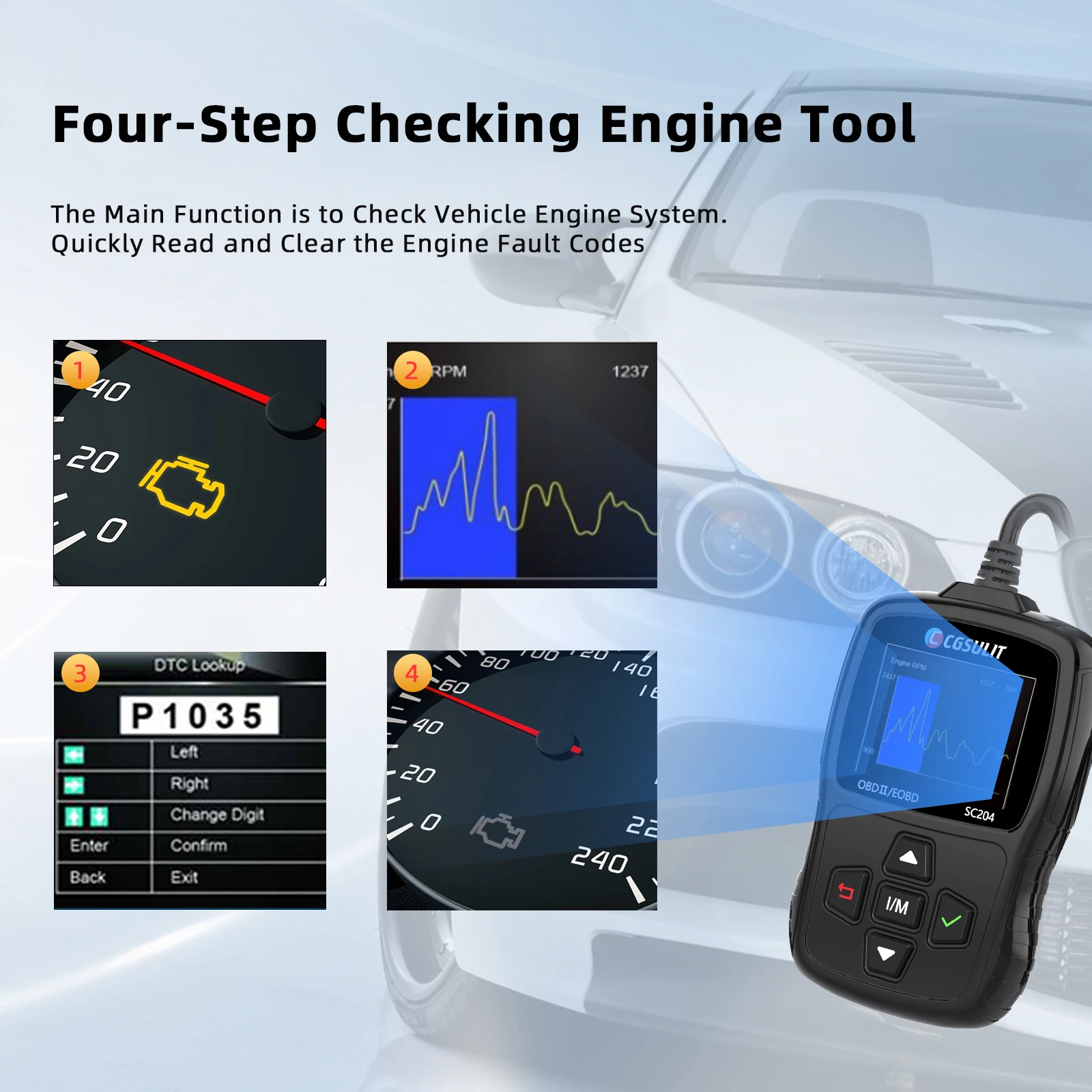 Free Online Update CGSULIT SC204 OBD 2 Car OBD Scanner Code Reader
