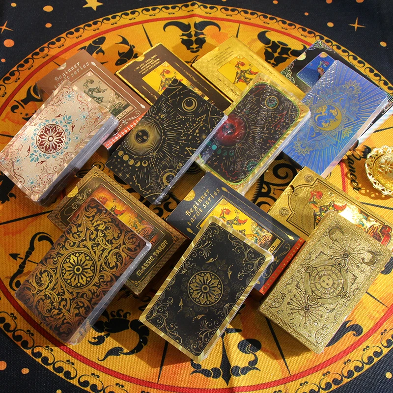 High Quality Plastic Oracle Waterproof Board Game Astrology Gift Gold Tarot Cards With Guide Book