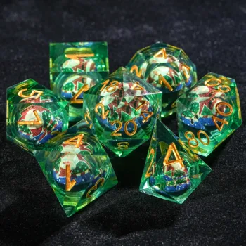 7Pcs Santa Claus Dice Green Resin Polyhedral Dice For DND Role Games Playing Collection Set