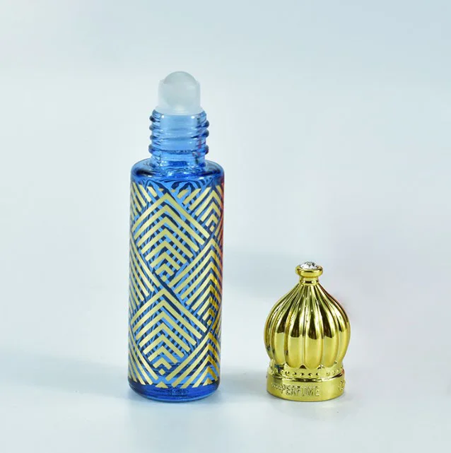 product arabia dubai wholesale 6ml cylindrical car glass perfume bottle car ornament round gold attar oud oil essential oil bottle-29