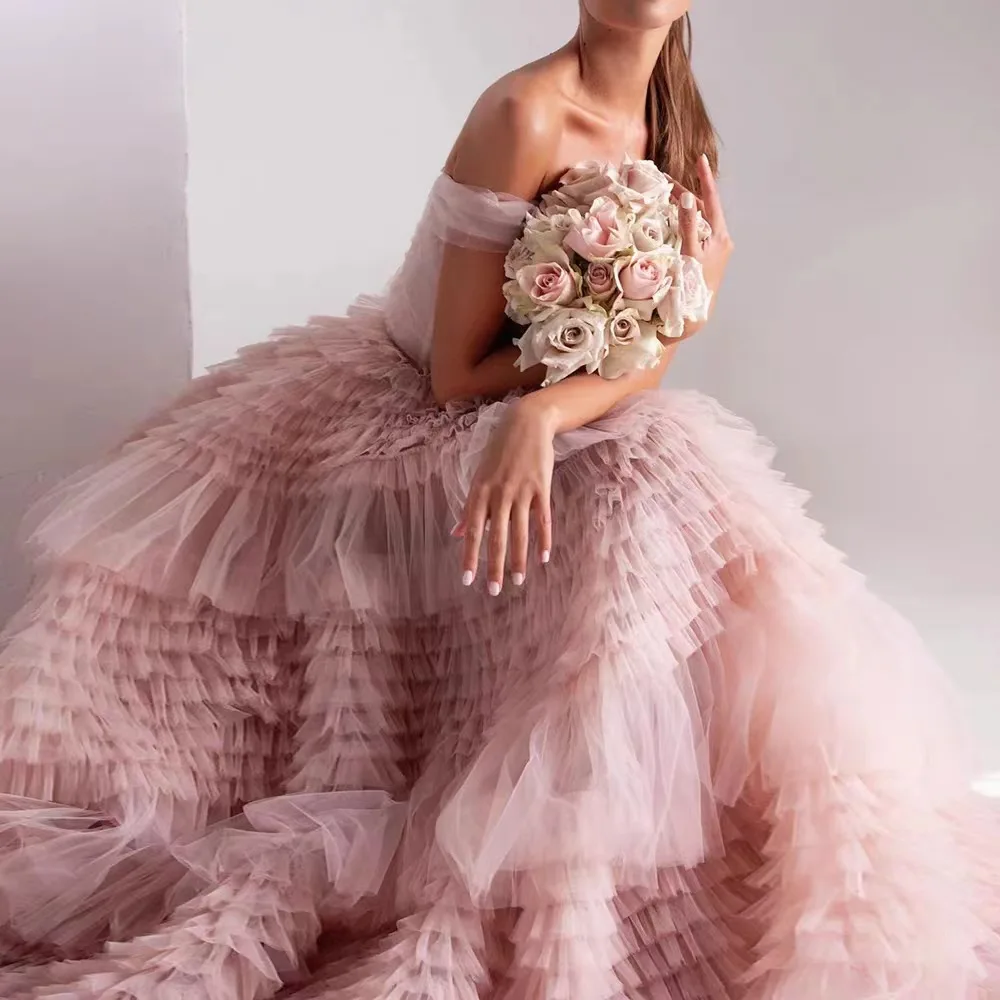 S0043A Super Fluffy Luxurious Elegant Evening Bridal Wedding Dress  Multi-layered Mesh Modern Studio Party Dress