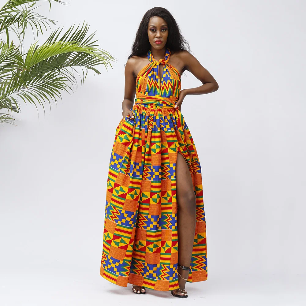 Fashion African Kitenge Design Plus Size Women's African Kente Printed Maxi  Dress