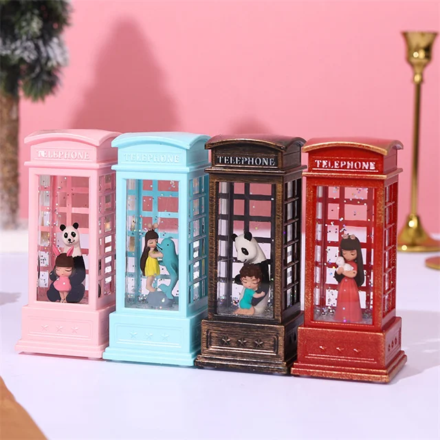 Забавная светодиодная пара Подарочная маленькая телефонная будка блестящая Снежная ветровая лампа