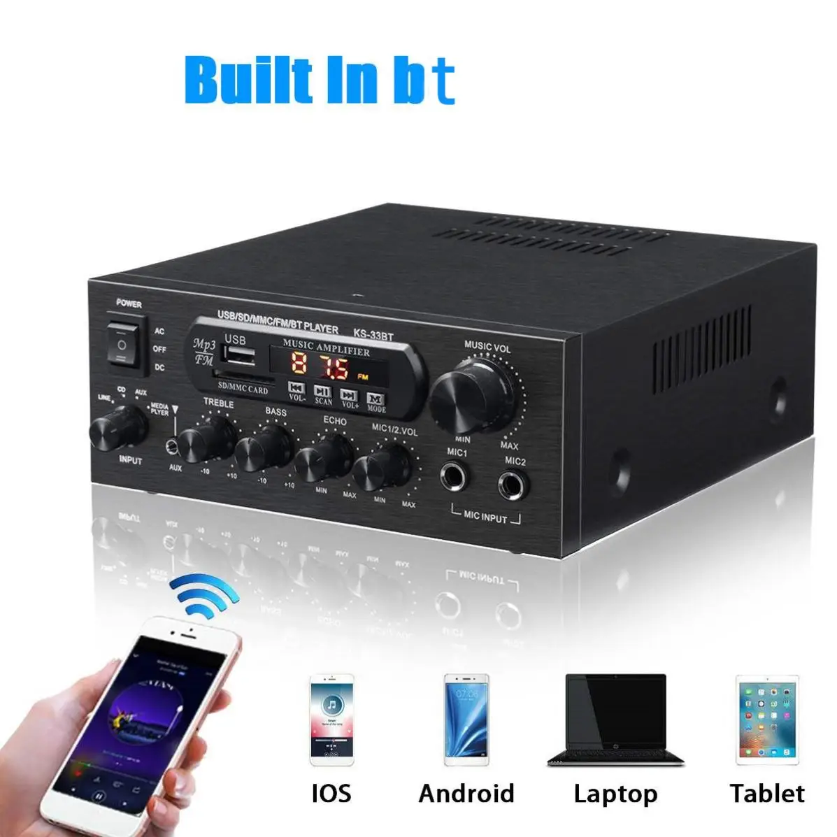 KS-33BT HiFi Digital Amplifier - Bluetooth Stereo, USB, FM Radio