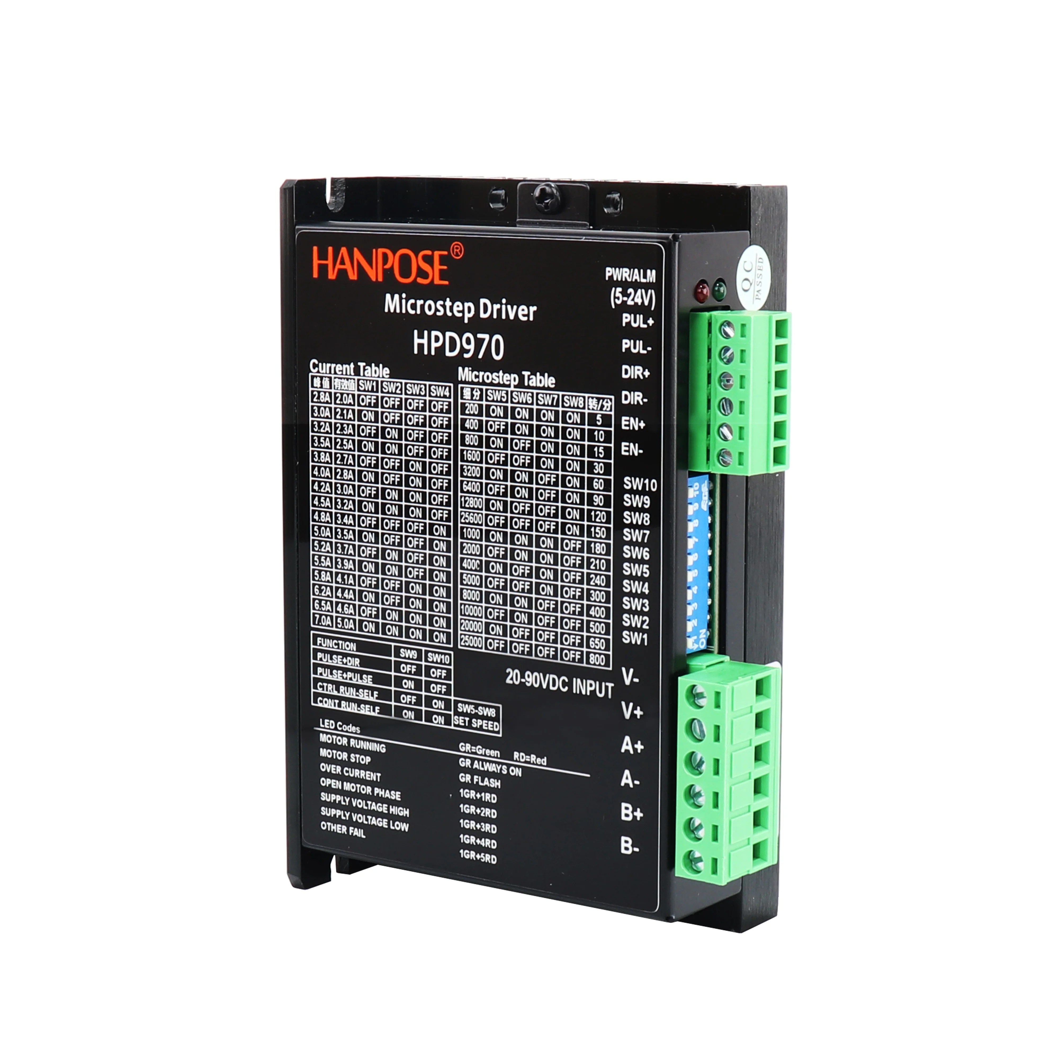 Scheda driver motore HANPOSE HPD970, dimensioni 118×86×33 mm, driver per motore passo-passo da 57, tensione di alimentazione 20–90 VCC, adatto per stampanti 3D e per controller di motori passo-passo Nema 23