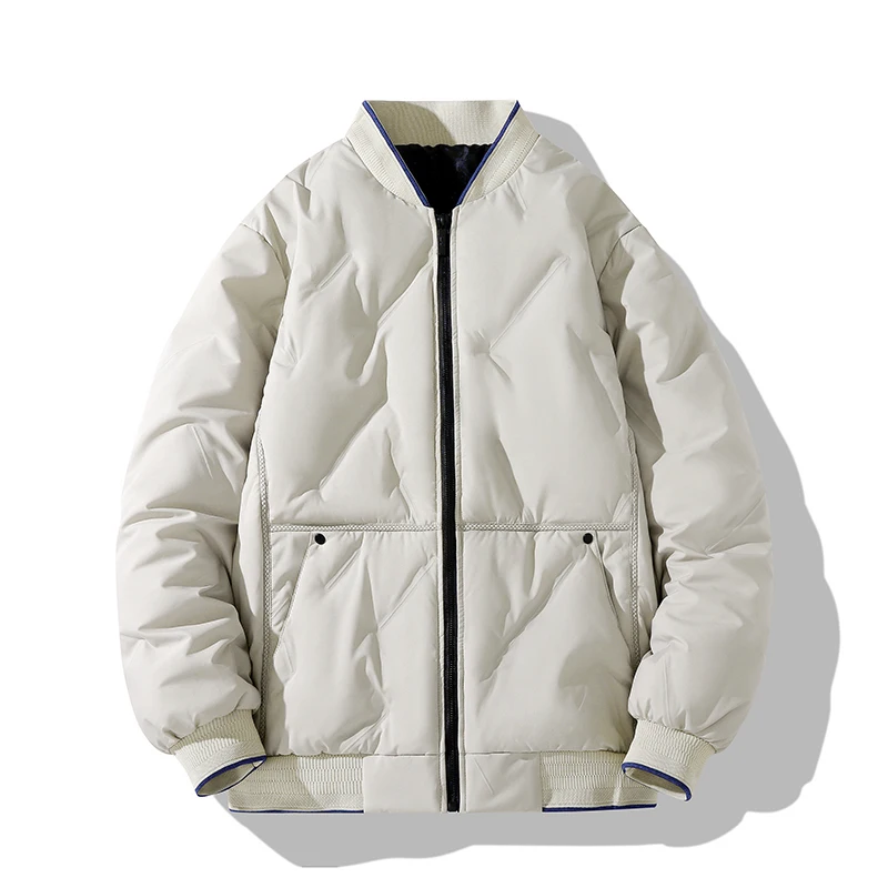 Unisex Poly Filled Winter Baseball Coat with Custom Trench Zip-up Collarless Plus Size Varsity Jacket men_voghion.com
