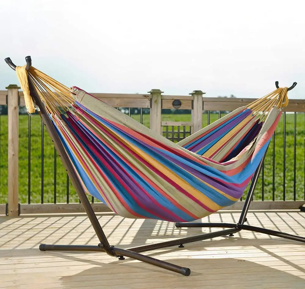 Hamac Brésilien Portable Mixcolor Avec Sangles – Hamac Coton 220x120 Cm, Sac De Transport, Idéal Jardin, Camping, Intérieur