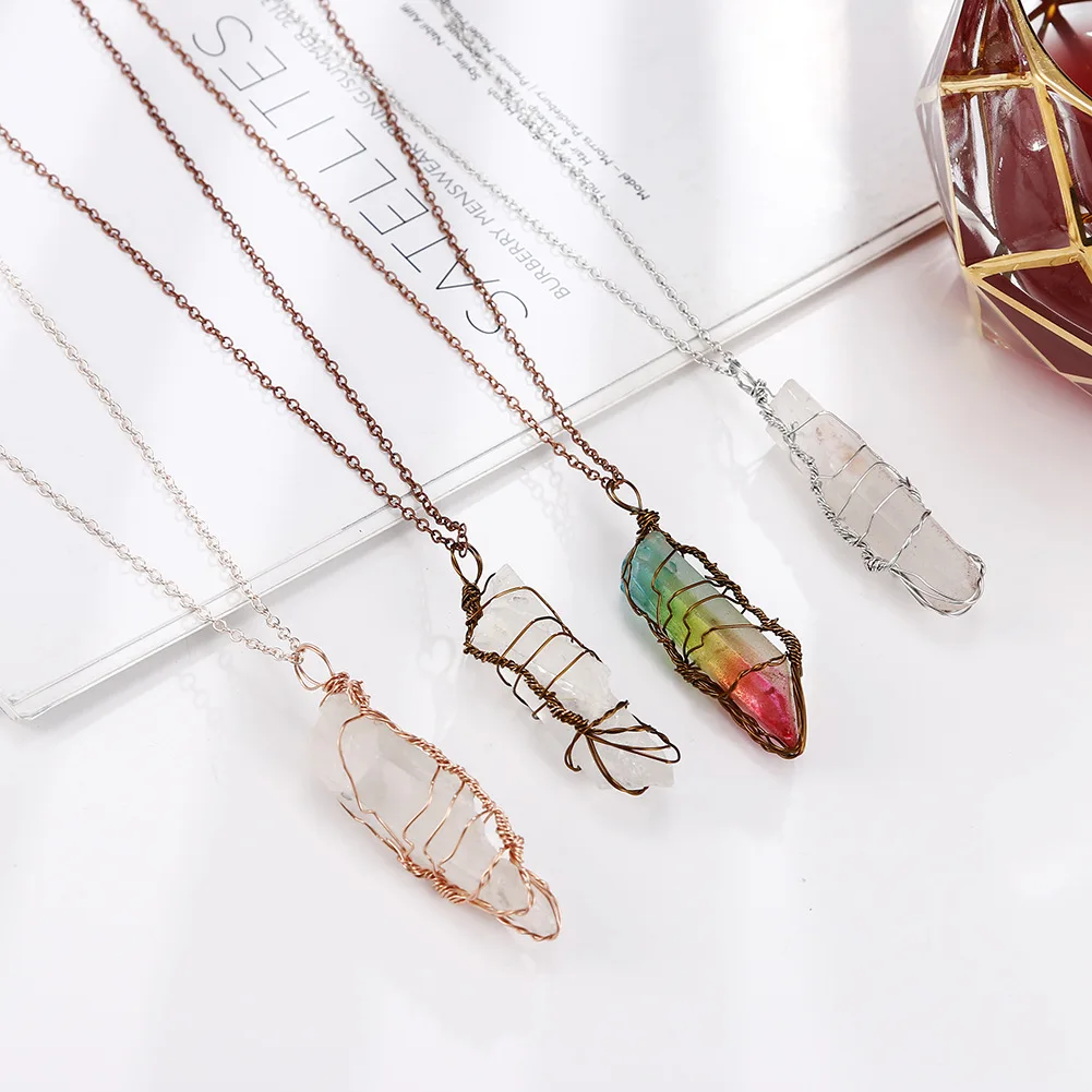 7 Chakra Natural Rainbow Stone Pendant Healing Crystal Necklace Unisex ...