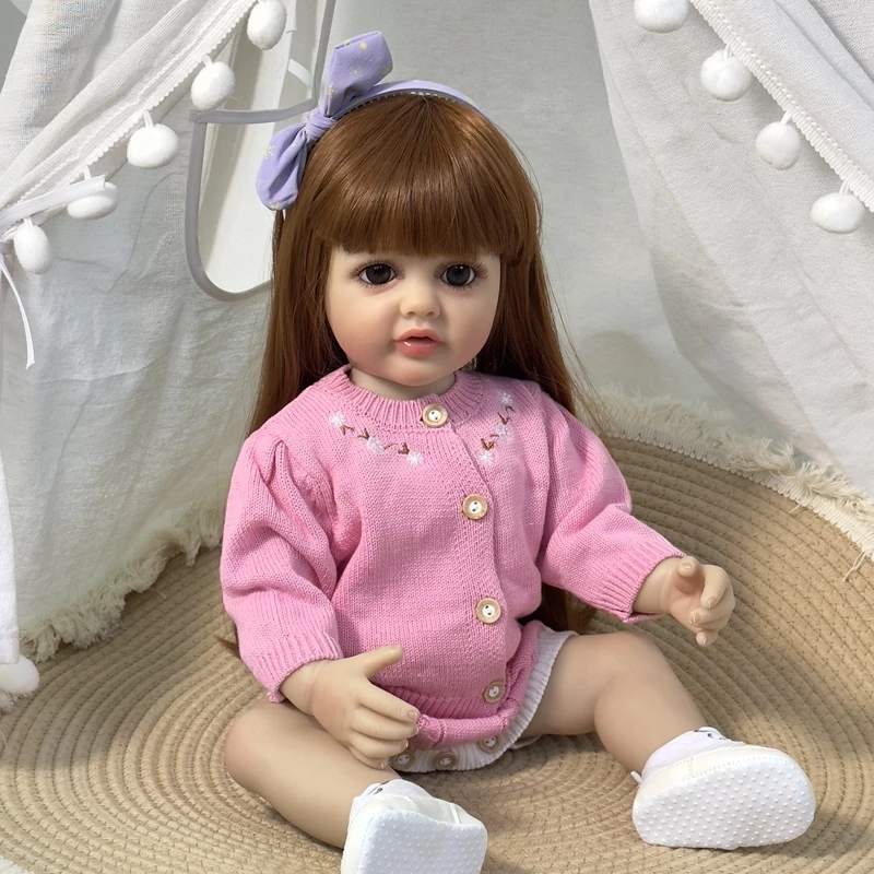Lonian 55 Cm Reborn Baby Puppe – Realistische Silikon-Puppe Mit Langen Haaren (Lila) – Geschenk Für Kinder