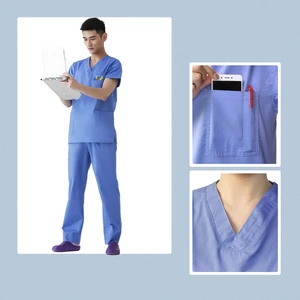 Medical Scrub Sets Woven Fabric OEM Custom Logo Hospital Work Uniforms for Men Doctor Handsome