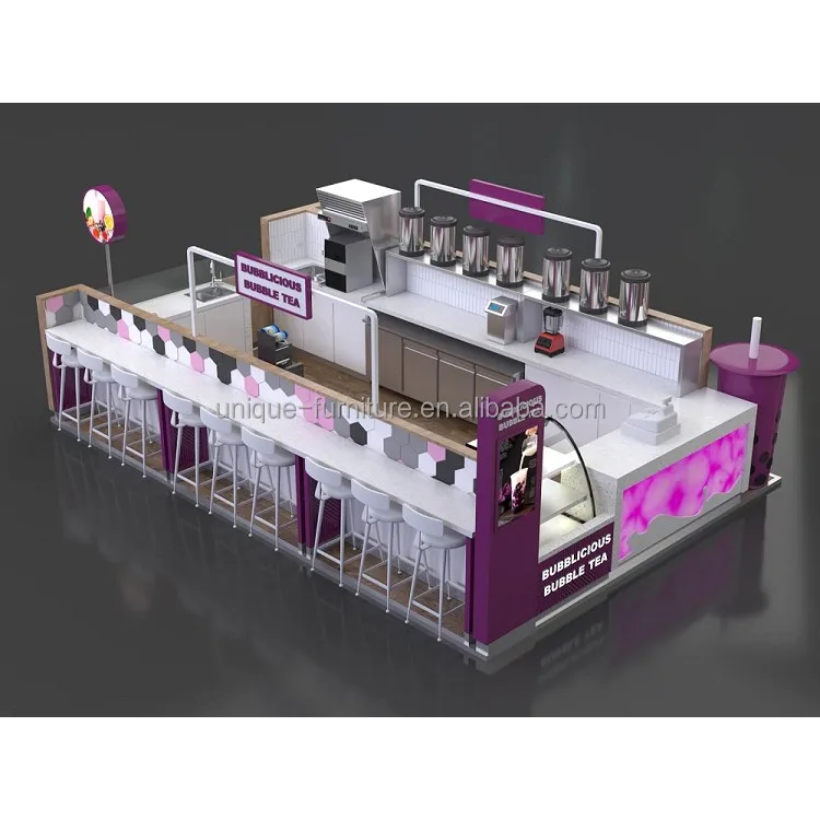 High End Ice Cream Booth One Stop Service Man-made Stone Bar Counter Drink Station Juice Bar Bubble Tea Kiosk