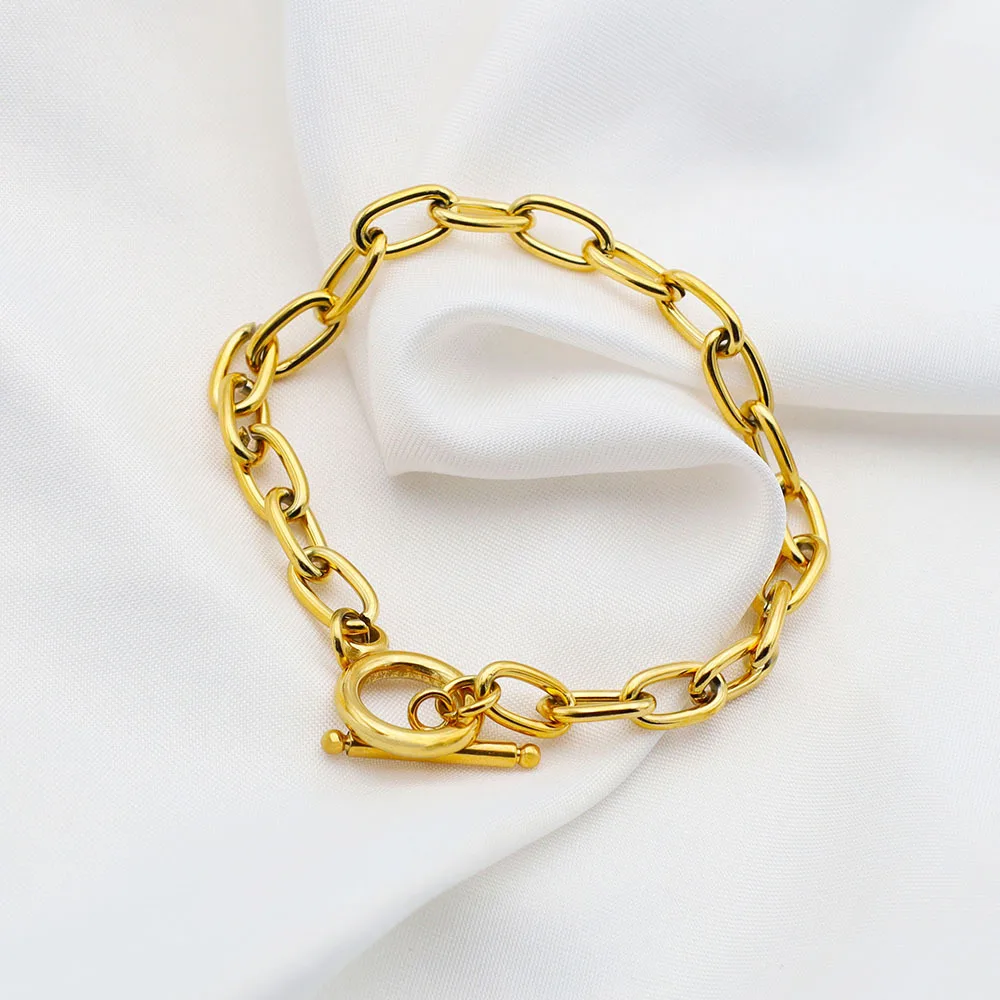 New Gold Plated Paper Clip Chain OT Buckle Bracelet Stainless
