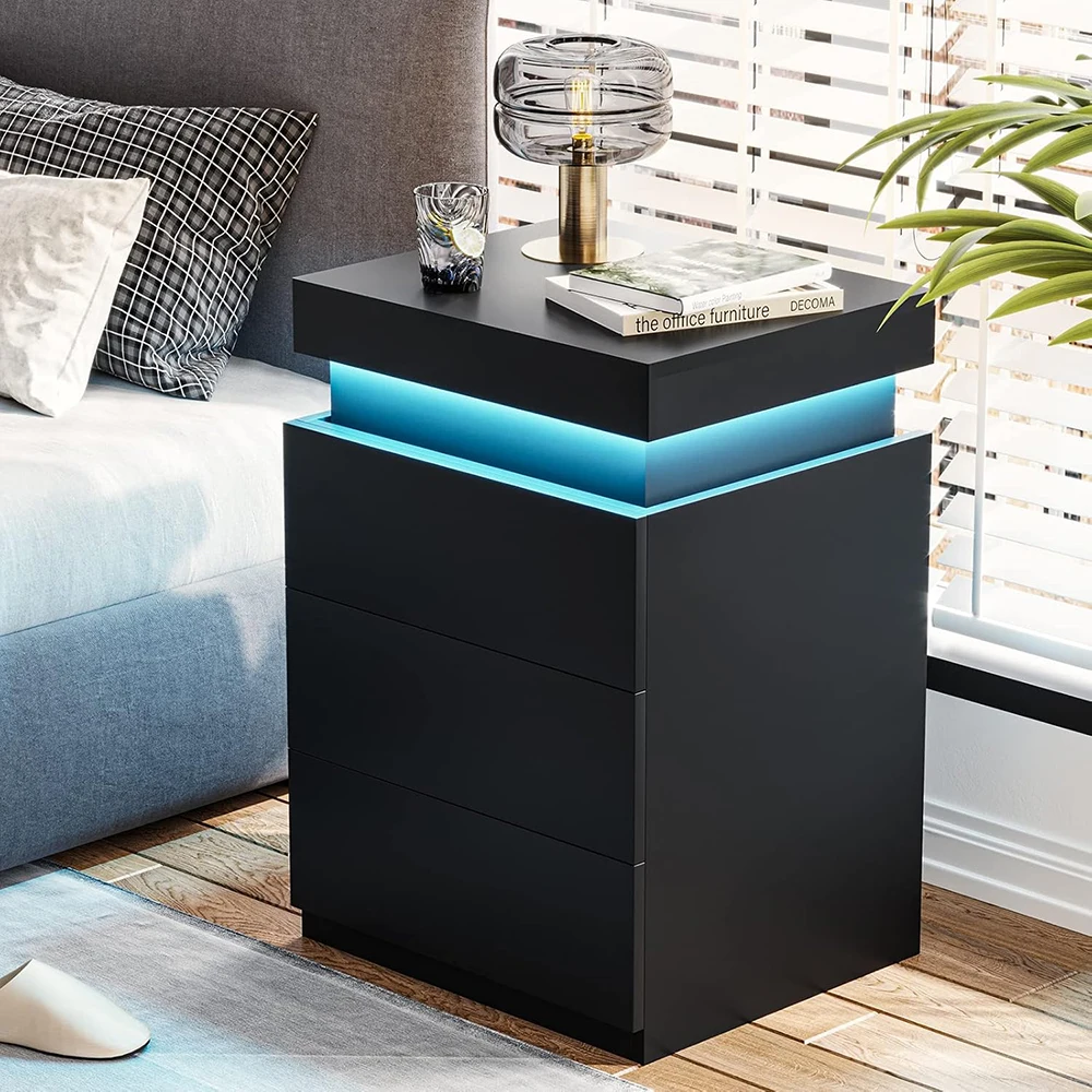 product smart nightstand charging station with led lights sliding top bedside table drawers modern panel design bedroom furniture-3