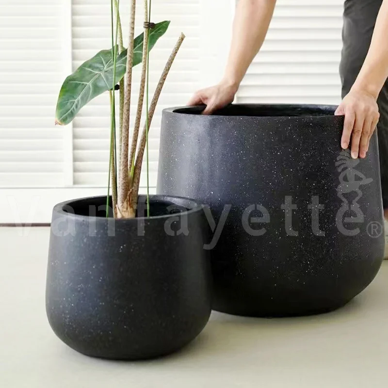 18" Huge Black Indoor Front Door Flower Pots Large Garden Plant Pots Fiber  Pots for Plants Without Saucer