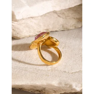 MW Women's 18K Gold-Plated Stainless Steel Ring-Classic Luxury Niche High-End Tri-Color Rhinestone Inlay Geometric Open Design