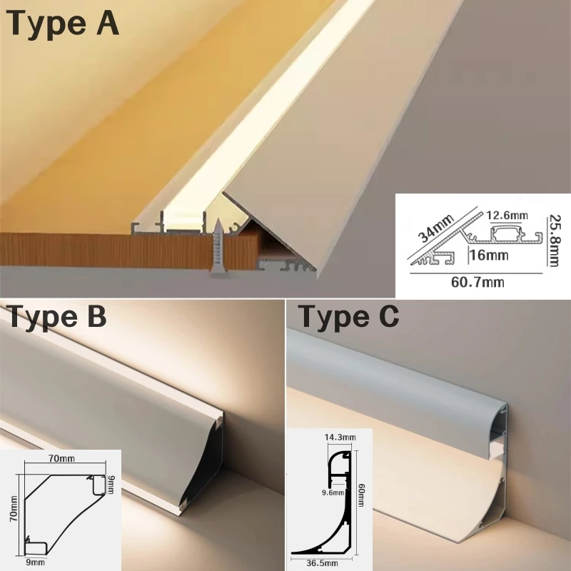 Ceiling Edge Top Corner LED Aluminum Profile Embedded Reflector Channels Drywall Backlight Living Room Decor Linear Strip Lights
