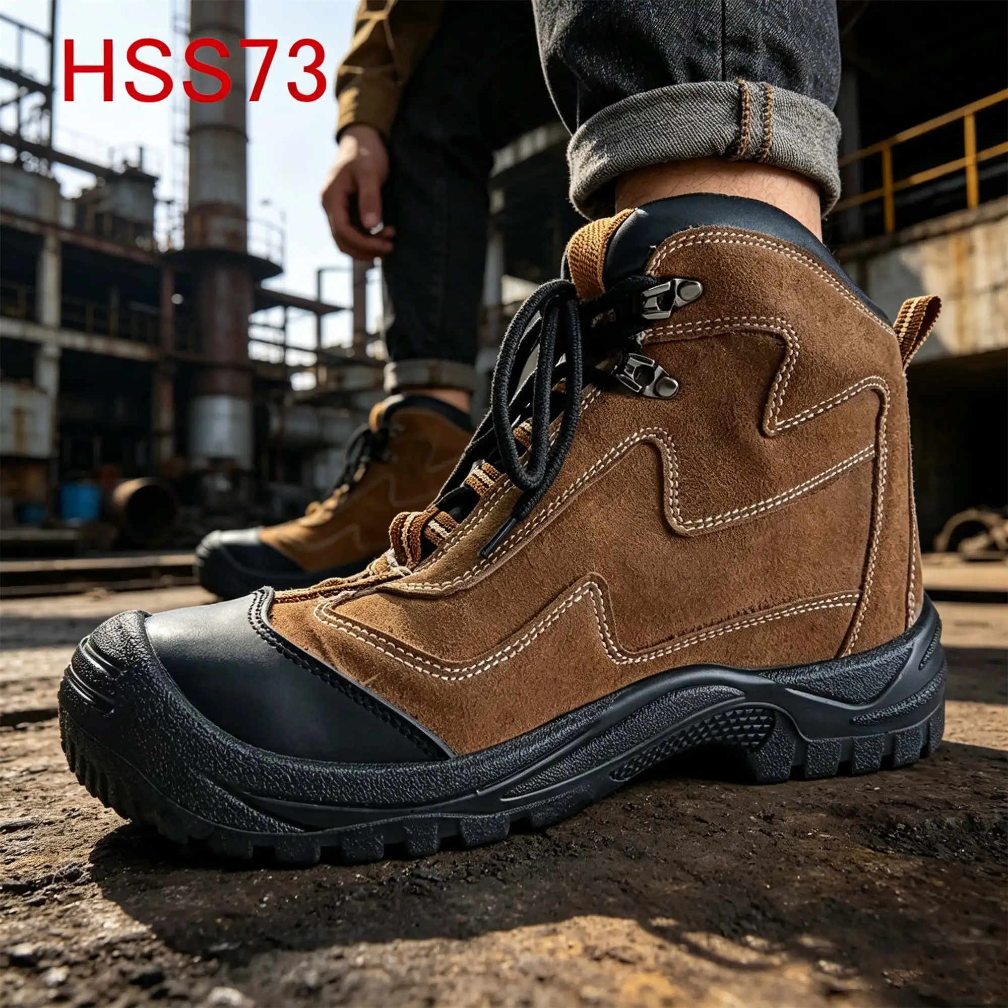 ZYF,chemical Plant Anti-acid&alkali Outsole Brown Industrial Safety Shoes Combined Leather Style Work Boots with Steel Toe HSS73