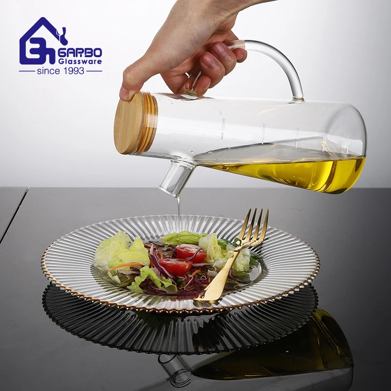 Turkey Glass Oil Jug with Capacity Scale Bamboo Lid glassware Kitchen Food Olive Oil Bottle with Handle