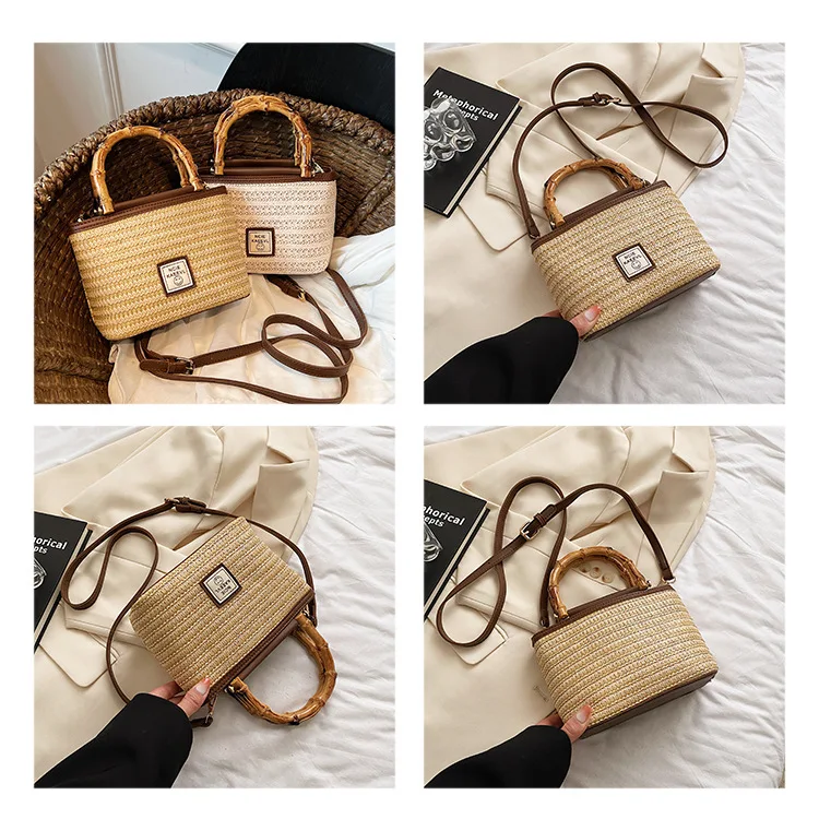 2024 New Fashionable Advanced Bamboo Handbag Grass Woven Women's Daily  Versatile Zip Closure Shoulder/Crossbody Bag Lady Style