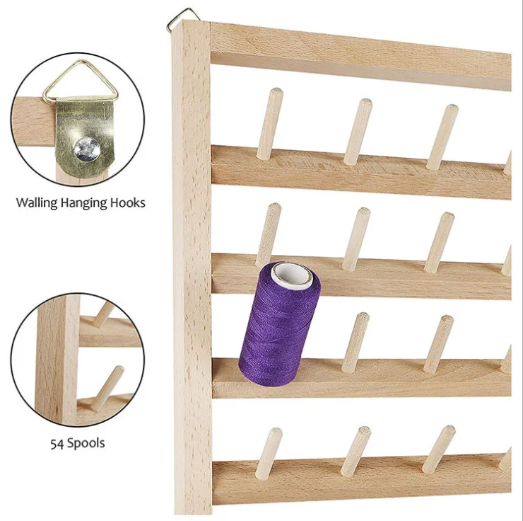 60-Spool Thread Rack, Wooden Thread Holder Sewing Organizer for