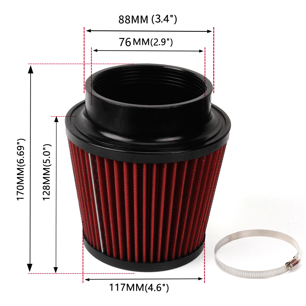 Universal 3" 76mm Modification Flow Car Cold Inlet Air Filter Car Modified Air Intake Filter Cleaner Pipe Cone air Filter