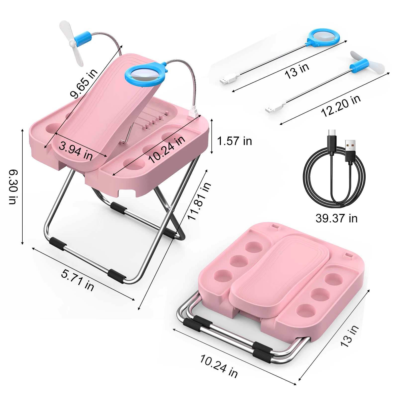 The Beauty Footrest for Easy At-Home Pedicures, No More Bending With LED Magnifier Fan Non-Slip Sturdy Legs & Built-in Storage