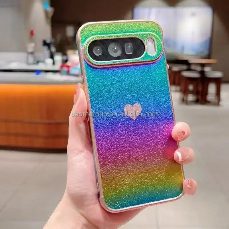Protective Chrome Heart Phone Case for Google Pixel 9 Pro XL