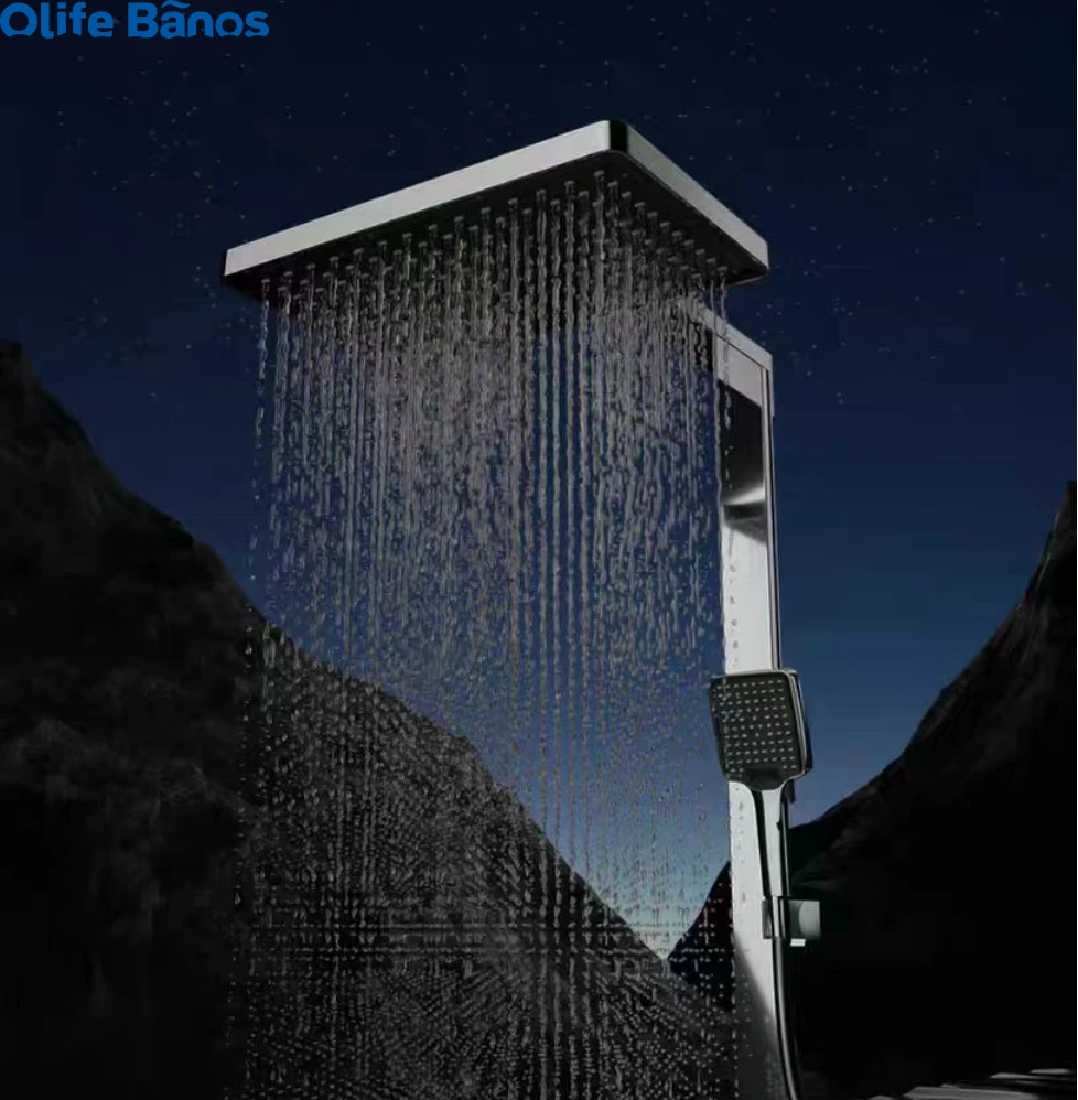 Olife Banos tiktok star moon sky design bathroom gunmetal white color digital display  piano key led waterfall  shower system manufacture