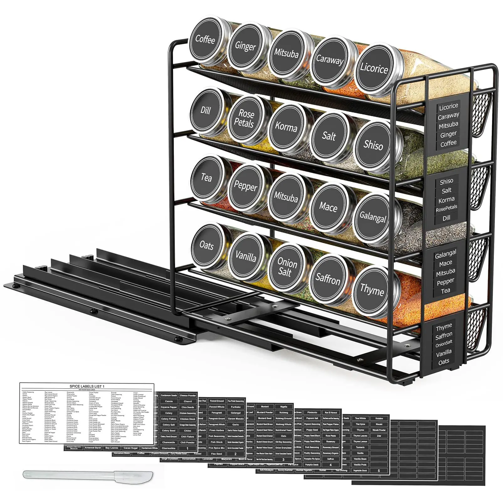 Kitchen Slide Spice Rack Countertop Stand Multi-layer Metal Kitchen Cabinet Storage Rack Removable Spice Bottle Rack