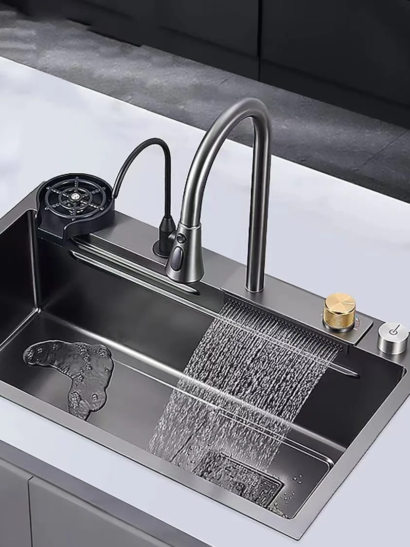 Wholesale Black Modern Kitchen Sink Stainless Steel Waterfall