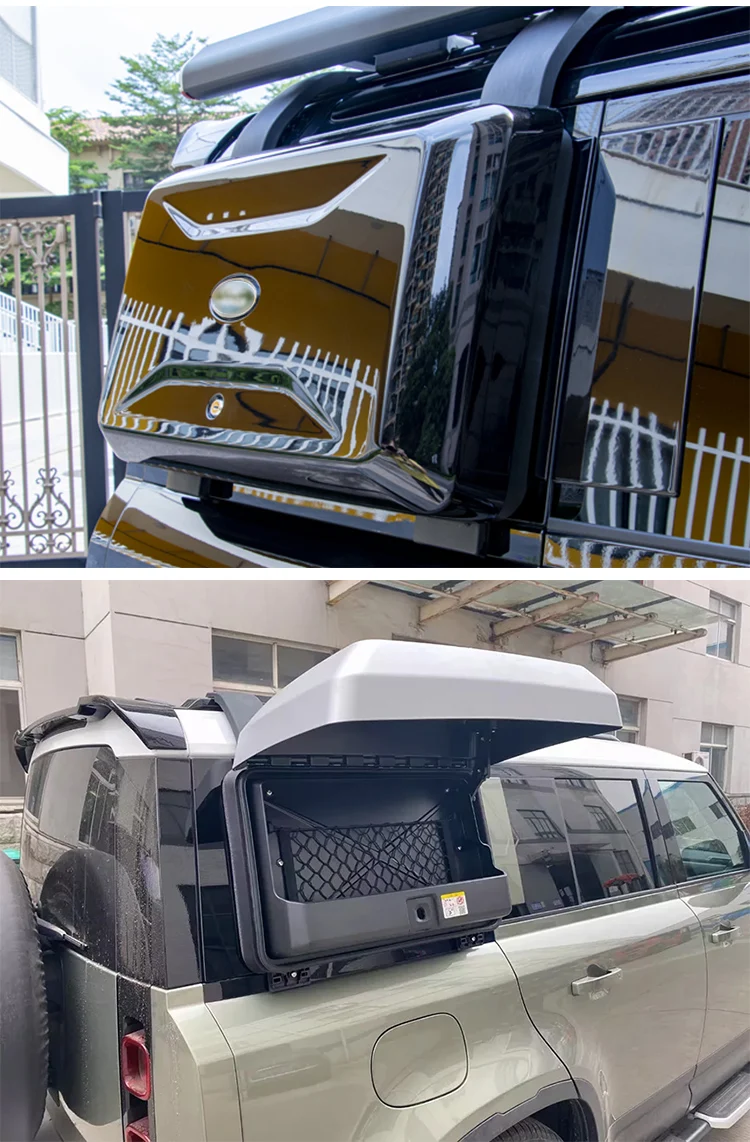 White or Black External Side Tool Equipment Box Hanging Roof Side Bag for Land Rover Defender Roof Gear 90 110 details