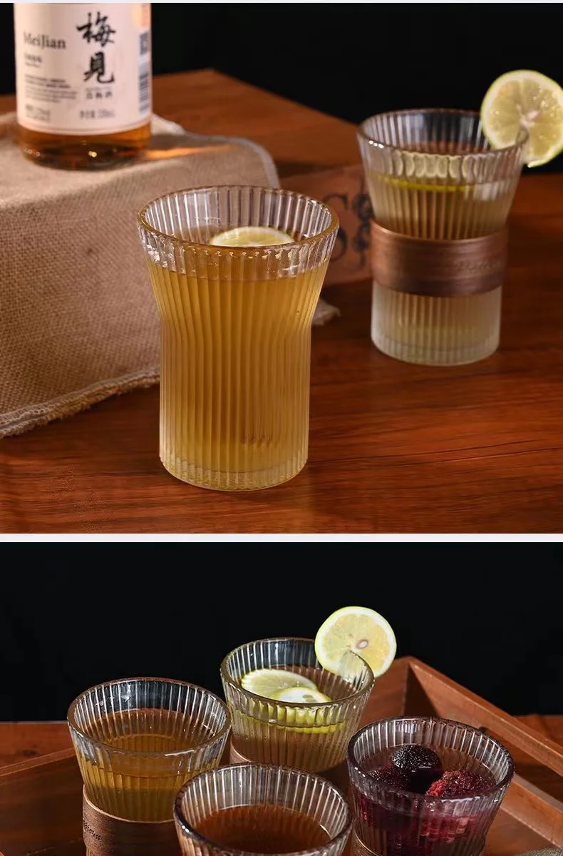 Custom Made Transparent Glass Cup For Beer Coffee Organ Shaped Juice Cold Drink Cups with Anti-scald Sleeve Water Bottle