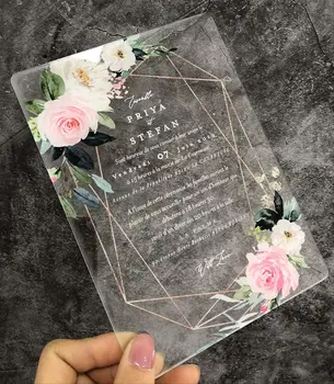 VONVIK Custom Clear Plexiglass Menu/Place Card Acrylic Wedding Invitations