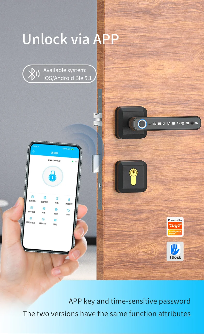 TT Lock APP Cerradura Inteligente Con Tubular Lock Smart Door Lock with Wifi Fingerprint for Apartment