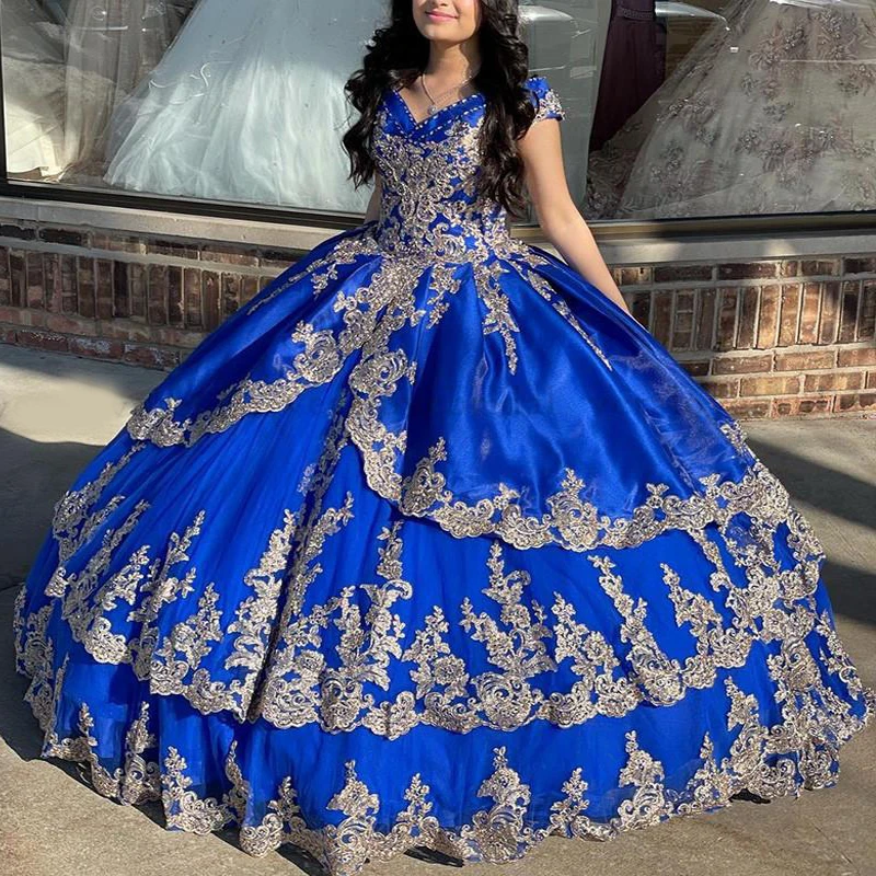 Quinceanera dresses royal blue and gold best sale