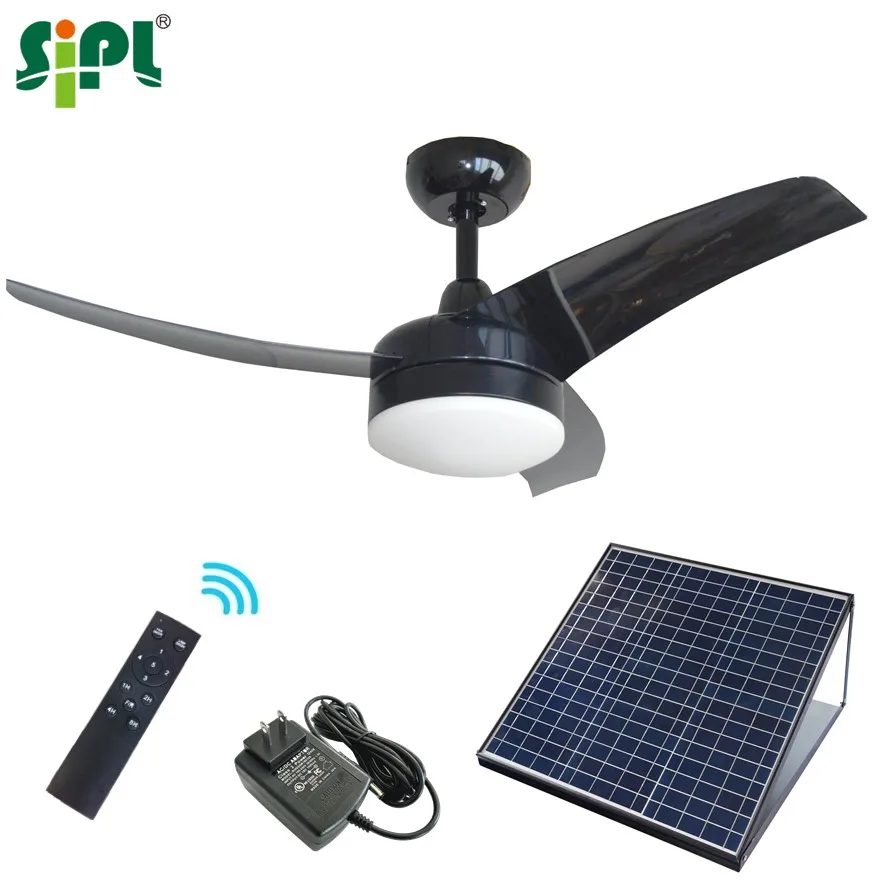 Remote Control AC DC Double Use Ceiling Vent Fan Sunny Solar Power 24V DC Cooling Fan with Light 42'' 3 Blades Solar Ceiling Fan