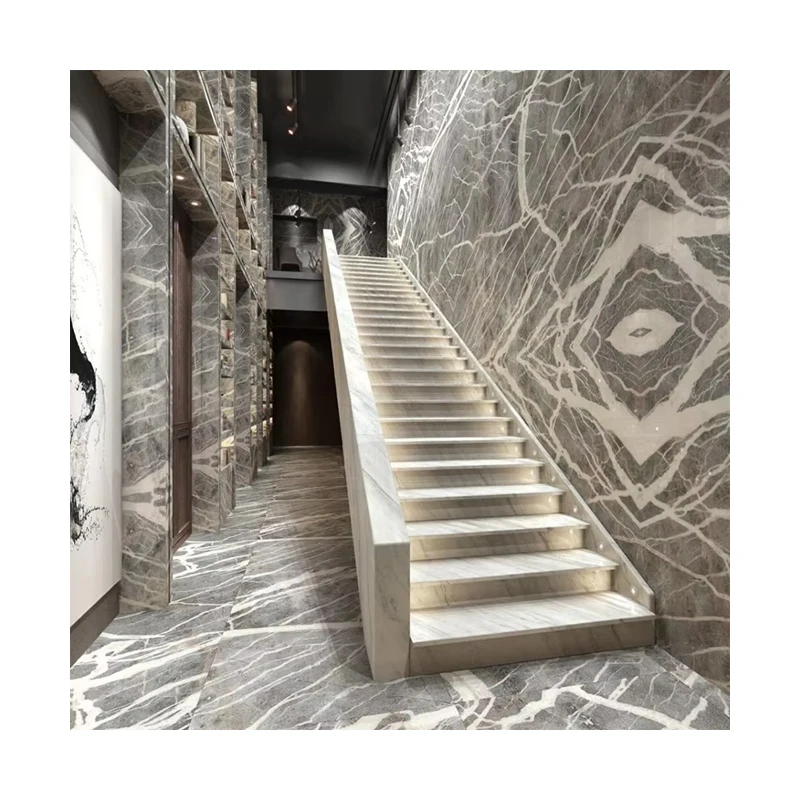 Price Stone Decoration Gray Marble Stair Tread Large Marble Staircase for Interior Villa Decoration