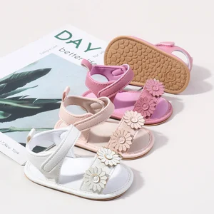 Beautiful Flower Designs Solid Pu Leather Summer Baby Girls Sandals Shoes