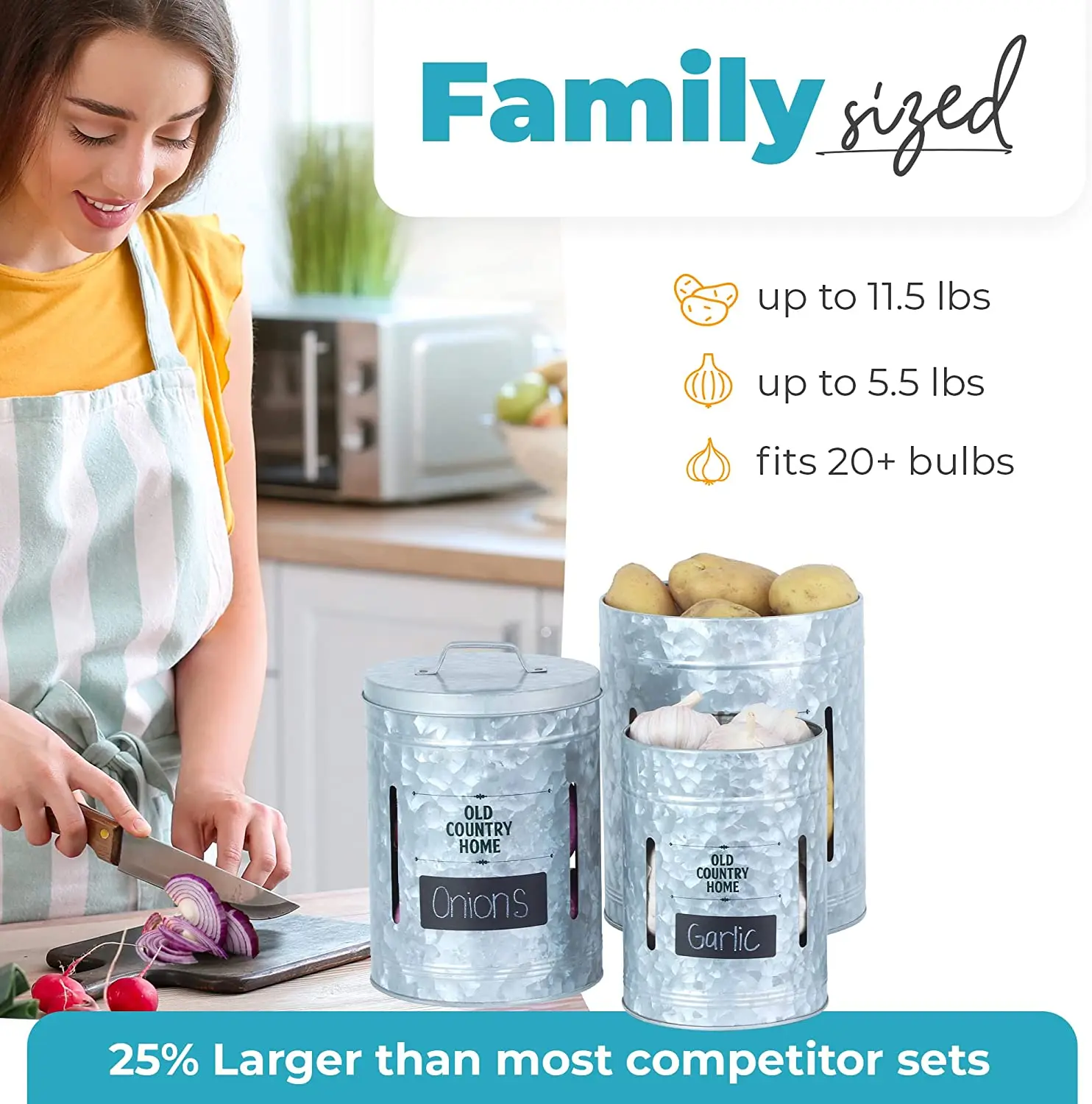 Galvanized Metal Potato Bin And Vegetable Keepers With Removable