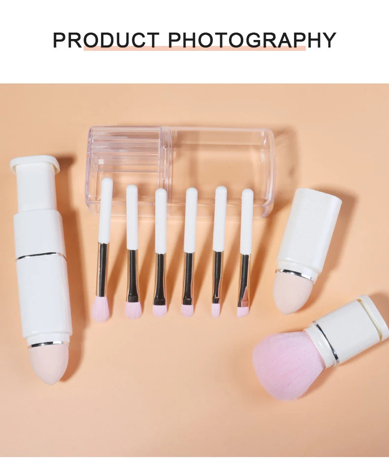Powder Foundation Eyeshadow Blush Brush Mini Cute Makeup Brushes Set Travel Size Portable 8 in 1 Synthetic Hair Makeup Beauty