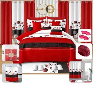 Christmas Red Gfit Bedding Set Luxurious Bedspread Bedroom 30 Pieces Bedding Set with Curtains Carpet Blanket 30 Pcs Set
